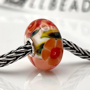 TROLLBEADS Mama Mia 2018 Bead LAA 925 NEW w Tags! Coral Flowers on Green White